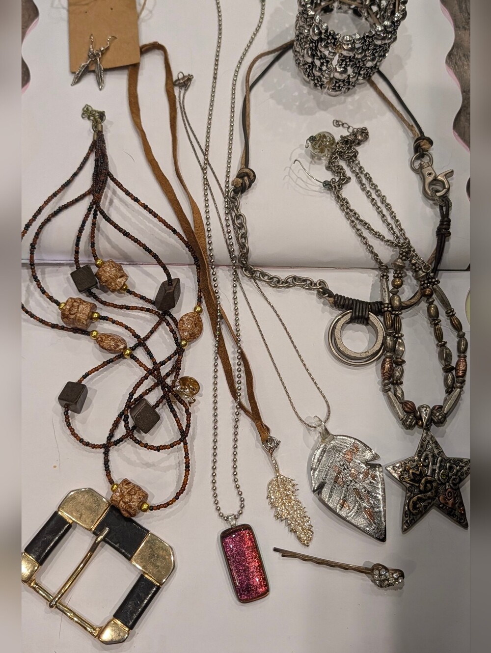 Handcrafted Multi-Tone Women's Necklace Set - Brown & Silver Accents